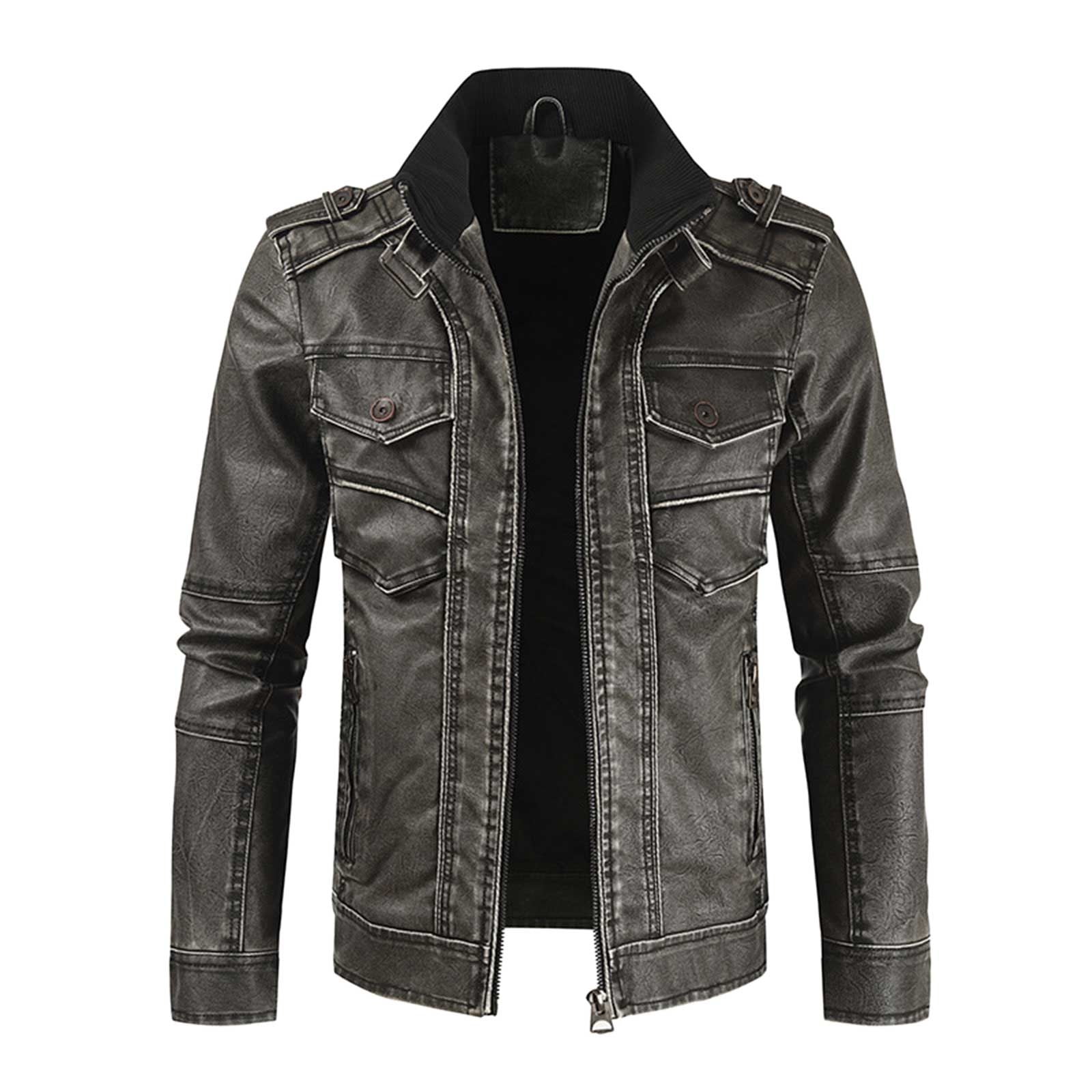YYDGH Men's Long Sleeve Plus Size Lapel Leather Jacket Casual Faux Leather  Motorcycle Jacket Outerwear Coat with Zipper Pockets Black 4XL 