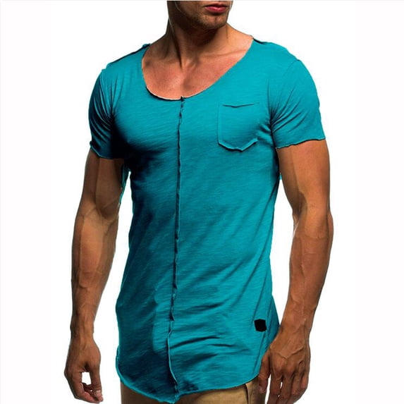 YYDGH Mens Running Short Sleeve Long T Shirt Longline Drop Tail Shirt Workout Casual Tee Blue XXL