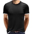 thumbnail image 1 of YYDGH Mens Short Sleeve Crew Neck T-Shirt Contrast Trim Knit Slim-Fit Tees Top Black L, 1 of 6