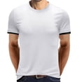 thumbnail image 1 of YYDGH Mens Short Sleeve Crew Neck T-Shirt Contrast Trim Knit Slim-Fit Tees Top White S, 1 of 5