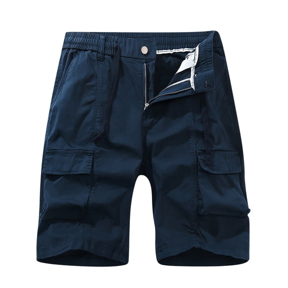 YYDGH Mens Shorts Casual Drawstring Elastic Waist Basic Shorts Stretchy Zipper Front Breathable Trunks Cargo Shorts Navy Blue XXL
