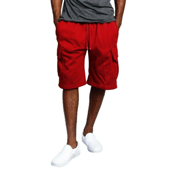 YYDGH Mens Shorts Casual Elastic Waist Drawstring Basic Shorts Stretchy Breathable Trunks Cargo Shorts Red 3XL