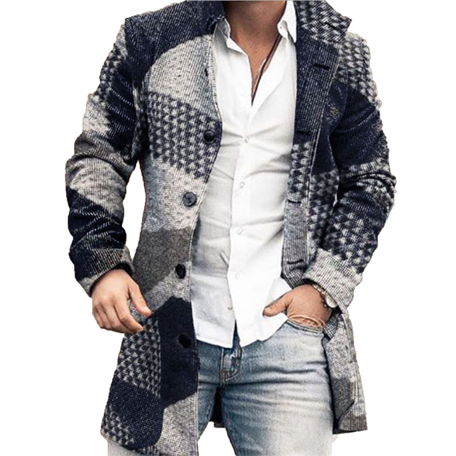 YYDGH Sweater Cardigan Jackets for Mens Fall Winter Zipper Plaid Stand  Collar Coat Patchwork Warm Slim Casual Outerwear with Pockets Brown L 