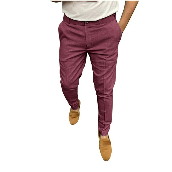 YYDGH Mens Slim Casual Pants Flat Front Stretch Tapered Chino Pants Workday Straight Leg Solid Color Fashion Trousers