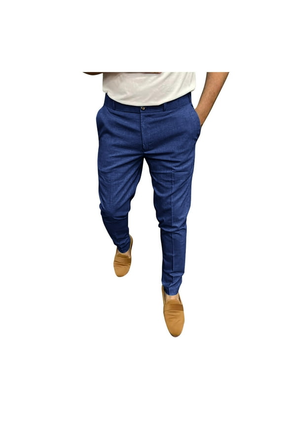 Mens Slim Casual Pants Flat Front Stretch Tapered Chino Pants Workday Straight Leg Solid Color Fashion Trousers