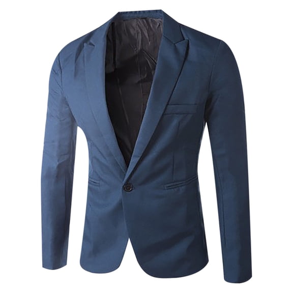 YYDGH Mens Slim Fit Sports Coat Casual One Button Solid Jacket Blazer Notched Lapel Dress Suit Tuxedo Jackets Long Sleeve Office Work Tops Royal Blue L