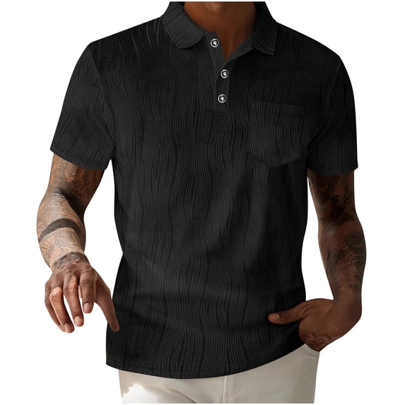 YYDGH Mens Textured Knit Polo Shirts Short Sleeve Business Dress Shirts Regular Fit Stretchy Golf Shirts