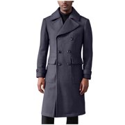 YYDGH Mens Trench Coat Notch Lapel Double Breasted Peacoat Wool Blend Winter Coat Casual Long Overcoat Gray M