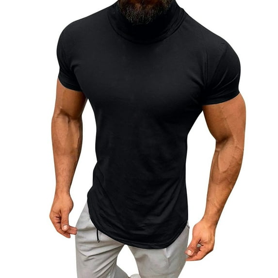 YYDGH Mens Turtleneck Short Sleeve Shirts Slim Fit T Basic Lightweight Tops Summer Casual Solid Color T Shirts Black XL