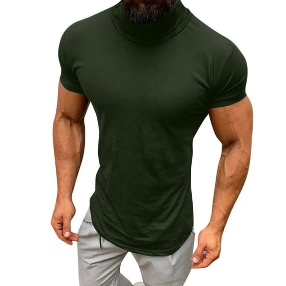 YYDGH Mens Turtleneck Short Sleeve Shirts Slim Fit T Basic Lightweight Tops Summer Casual Solid Color T Shirts Green M