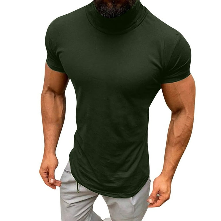 YYDGH Mens Turtleneck Short Sleeve Shirts Slim Fit T Basic Lightweight Tops Summer Casual Solid Color T Shirts Green XL