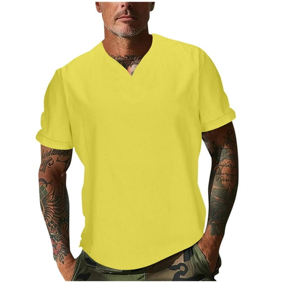 YYDGH Mens V Neck T-Shirts Comfort Solid Color Short Sleeve Tee Tops Casual Breathable Athletic Gym Training Tees Big and Tall