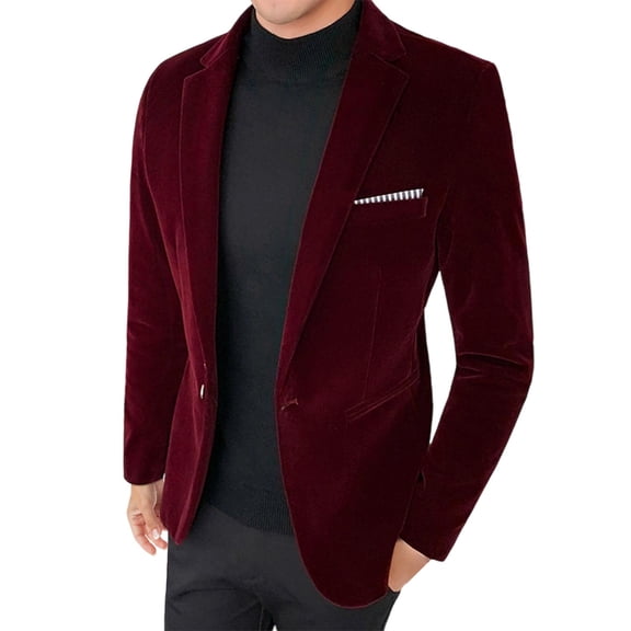 YYDGH Mens Velvet Blazer Slim Fit Fashion Suit Jacket for Wedding Prom Dinner Party Wine Red XL