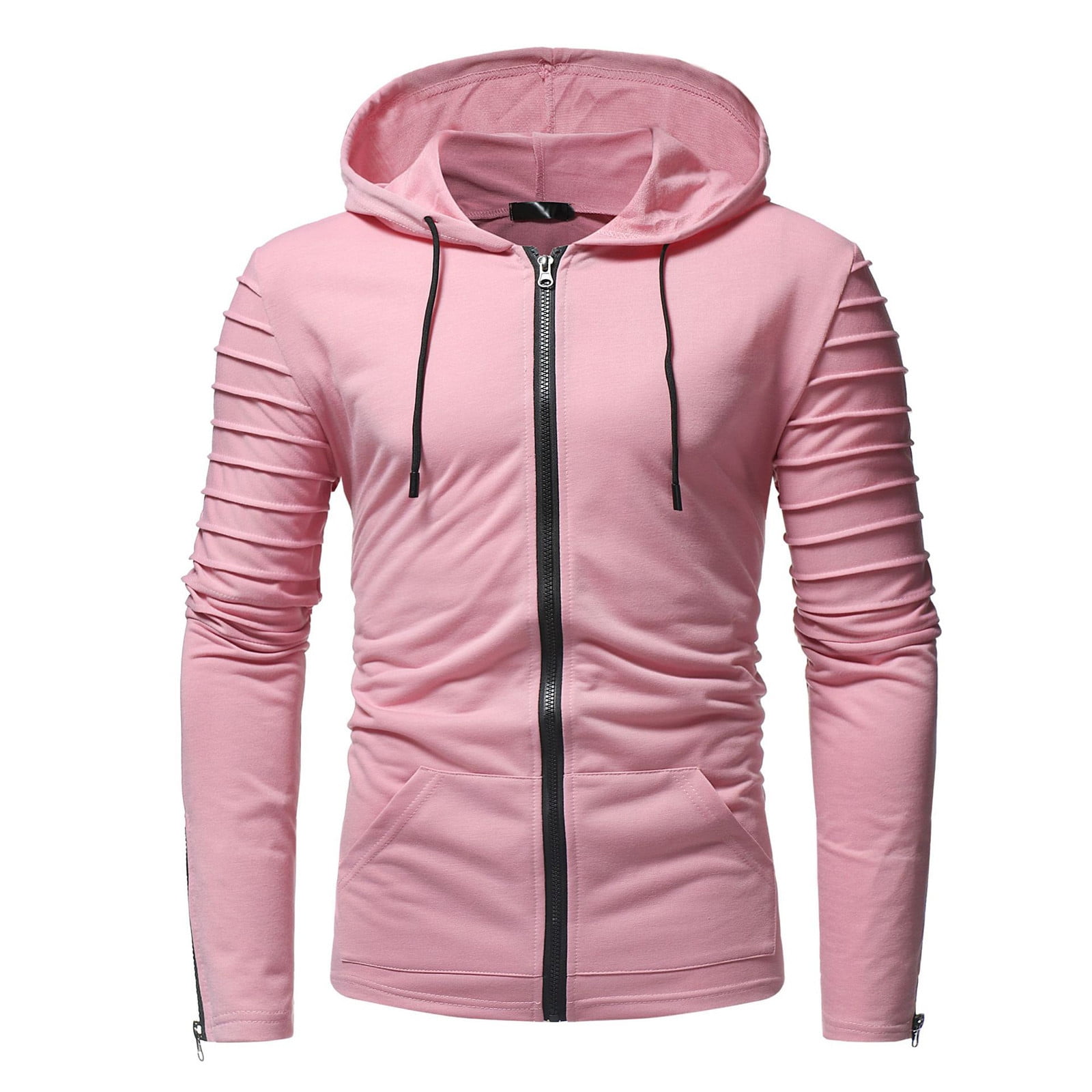 YYDGH Mens Zip Up Hoodie Lightweight Hoodie Full Zip Running Jacket Workout Drawstring Hoodies Hooded Sweatshirt Zipper Pocket Pink L