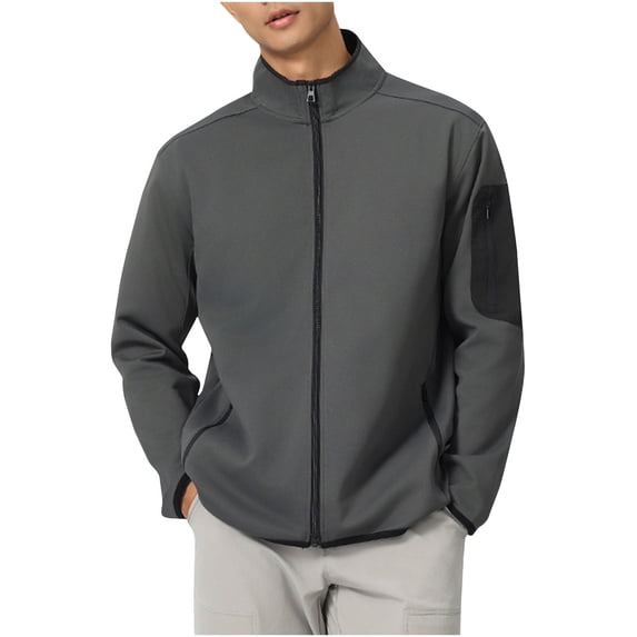 YYDGH Mens Zip Up Shell Jackets Long Sleeve Stand Collar Jackets Casual Lightweight Fall Winter Coat Outwear Gray XXL