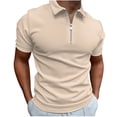 thumbnail image 1 of YYDGH Mens Zipper Polo Shirt Knit Casual Quarter Zip Tee Shirt Vintage Short Sleeve Collared T Shirt Summer Pullover Tshirt Beige XL, 1 of 6