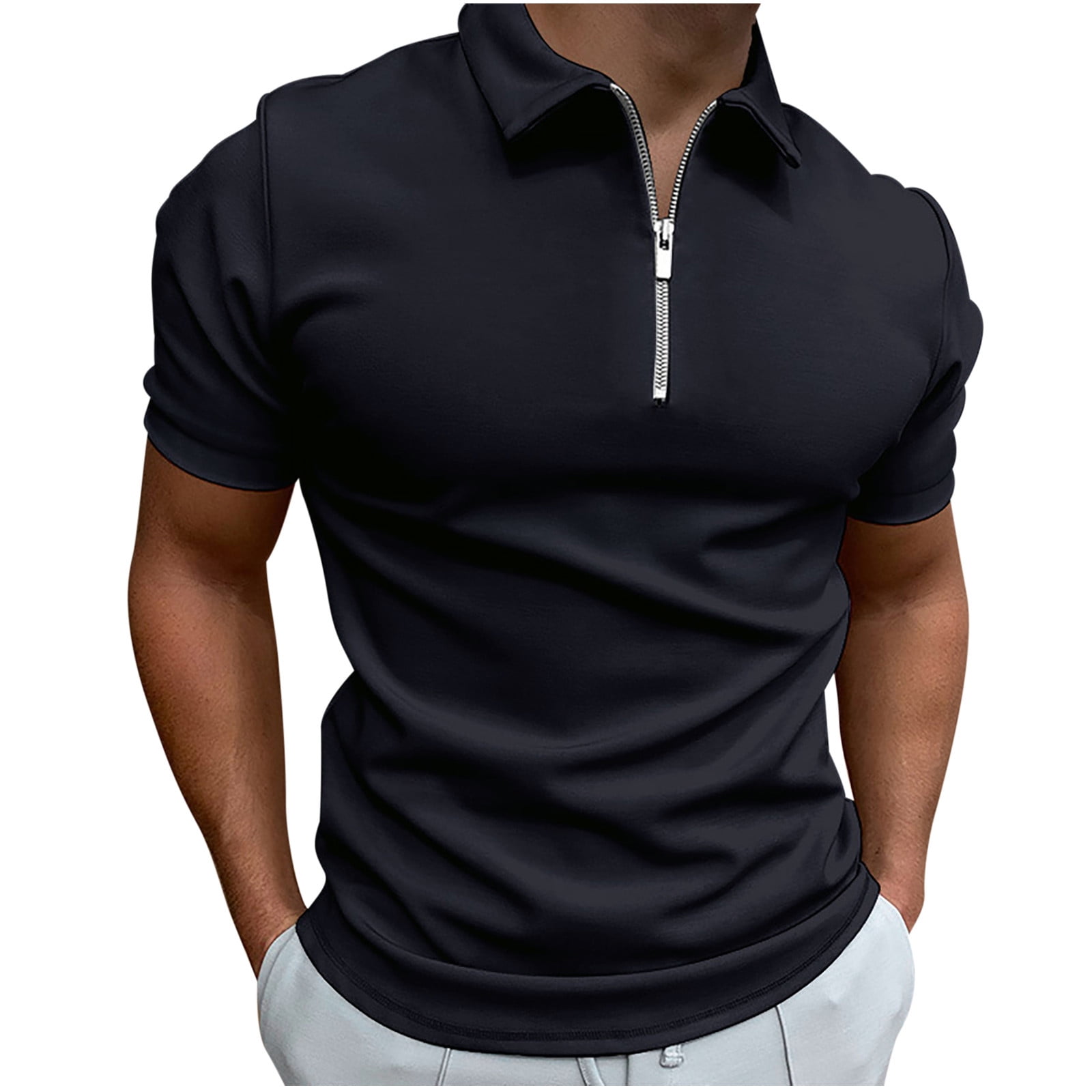YYDGH Mens Zipper Polo Shirt Knit Casual Quarter Zip Tee Shirt 