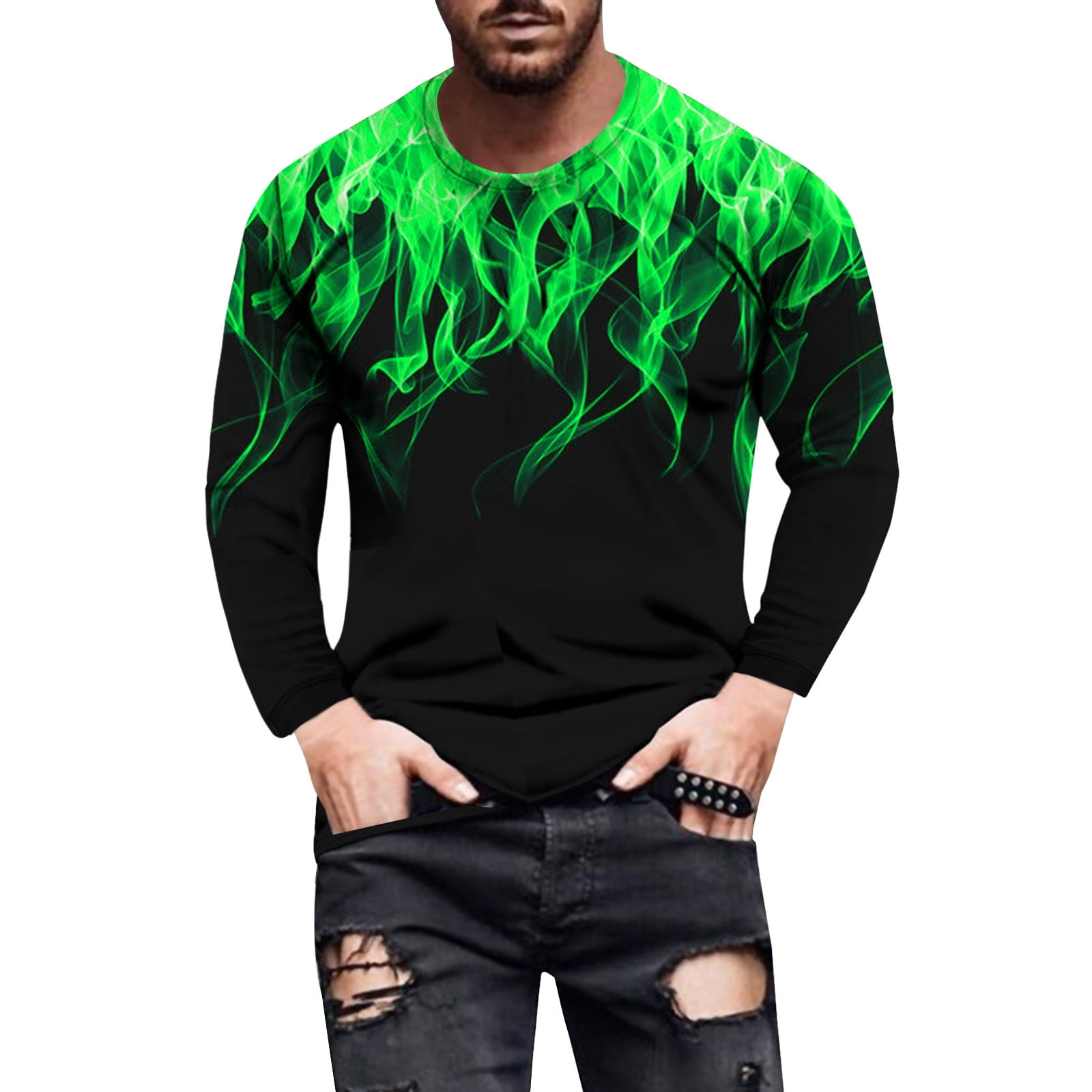 green long sleeve graphic t shirts