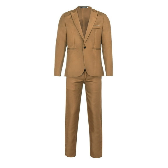 YYDGH Men's 2 Pieces Business Suit 1 Buttons Slim Solid Color Jacket Tuxedo Suits set Elegant Wedding Formal Blazer Pants Set(Khaki,L)