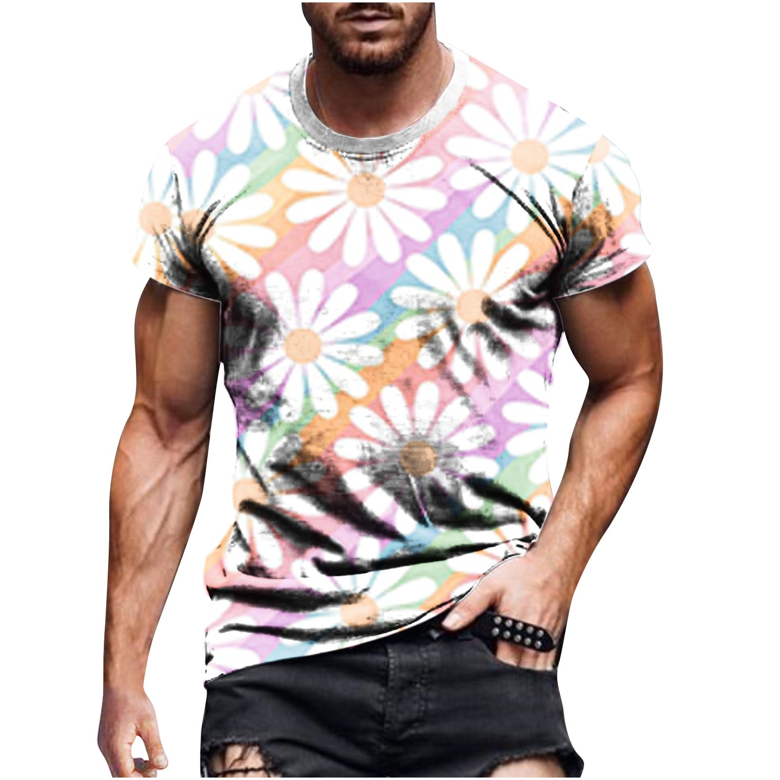 YYDGH On Clearance Men's 3D Shirt's Graphic Tees Flower Print T-Shirts  Short Sleeve Crewneck Casual Tops Trendy Streetwear Fashion with Designs(1#- Green,XL) 