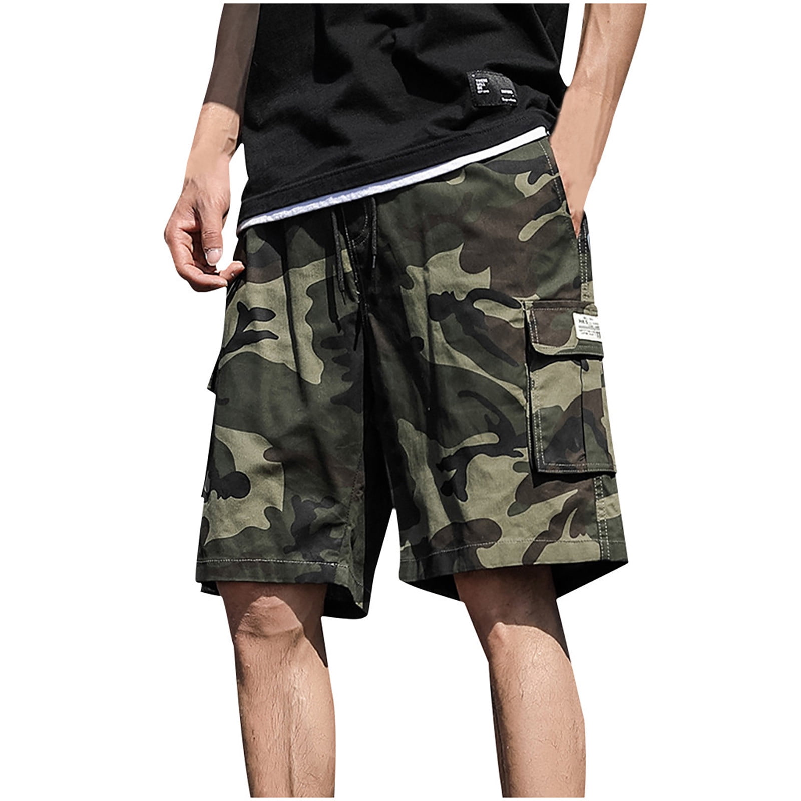  YKJATS Cargo Shorts for Men Mens Shorts Elastic Waist Relaxed  Fit Cotton Lightweight Hiking Fishing Summer Work Pants Work Shorts for Men  Flexible Drawstring Joggers (Small, Black) : Sports & Outdoors