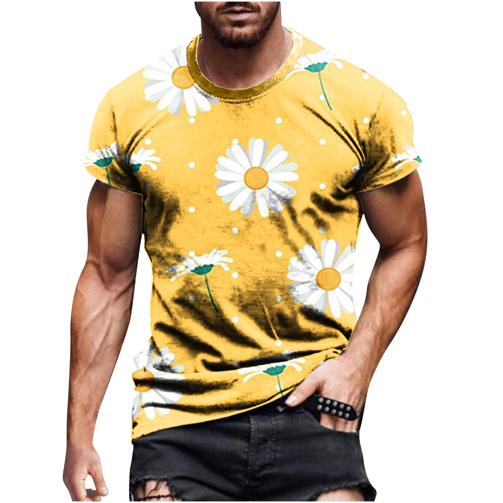 Best Deal for Leisure Time Short Sleeve Printing Sunflower Round Neck