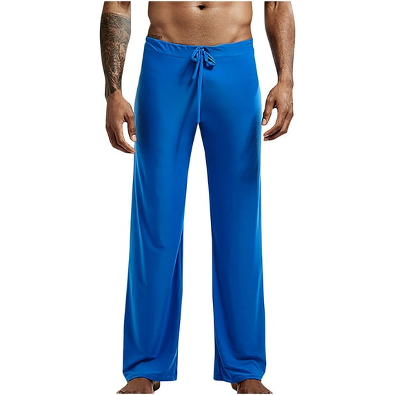 YYDGH Men's Ice Silk Long Yoga Pants Lounge Low Rise Trousers Sleepwear Bottoms with Drawstring(Blue,S)