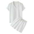 thumbnail image 1 of YYDGH Men's Linen Summer Tracksuit 2 Pieces Casual Activewear Short Sleeve Button Up Beach Shirts and 2 Piece Short Set(White,L), 1 of 9