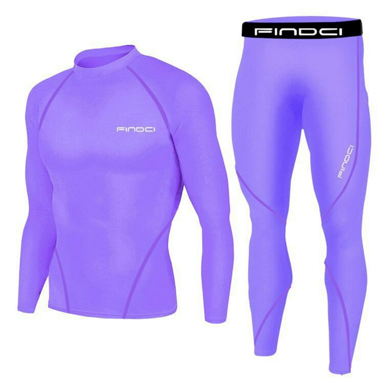 YYDGH On Clearance Men s Sports Running Set Compression Shirt Pants Skin Tight Long Sleeves Quick Dry Fitness Tracksuit Gym Yoga Suits Purple XXL
