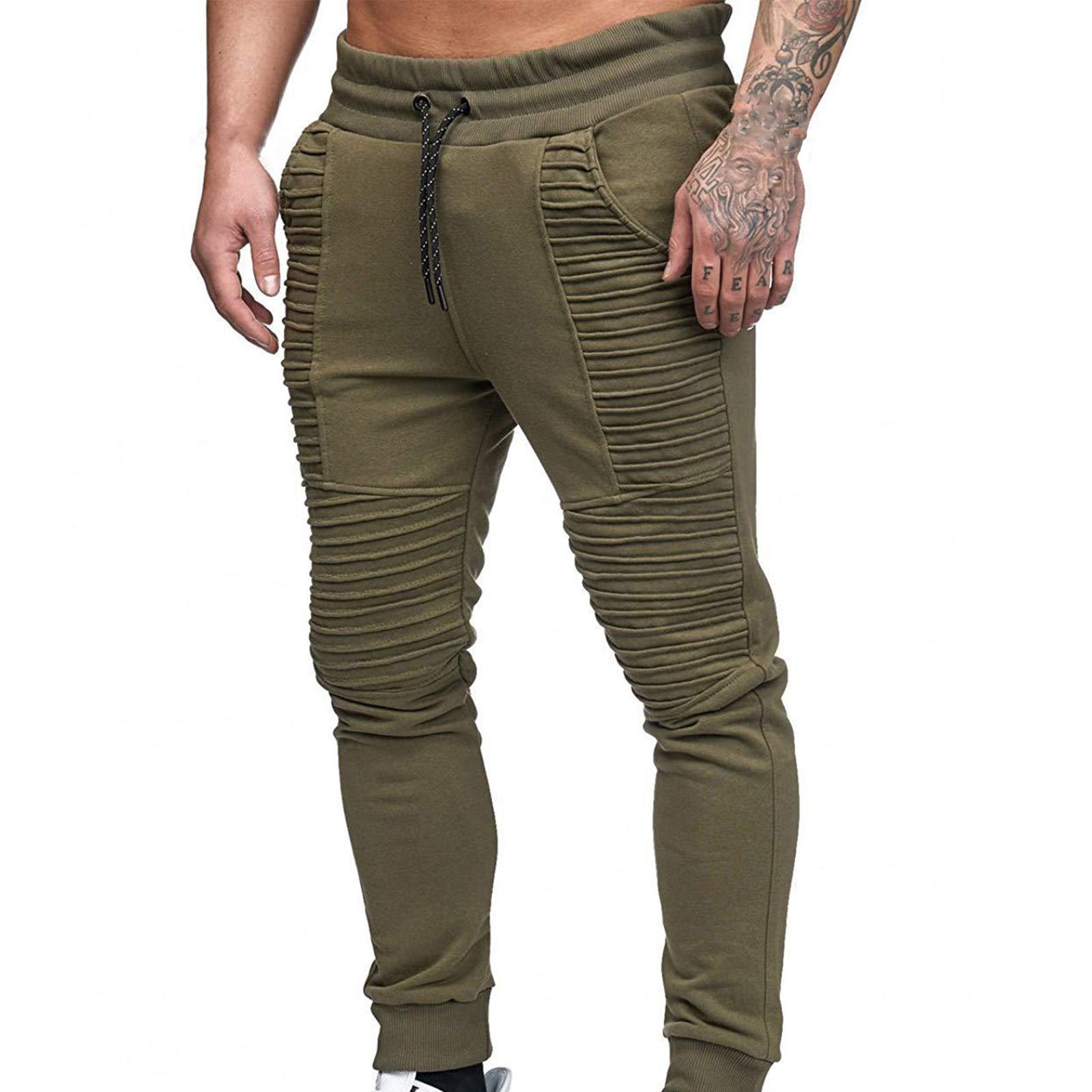 YYDGH On Clearance Men's Striped Tight Sweatpants Drawstring Hip Hop  Joggers Elastic Waist Fitness Jogger Pants for Workout Sports  Activewear(Army Green,XXL) 
