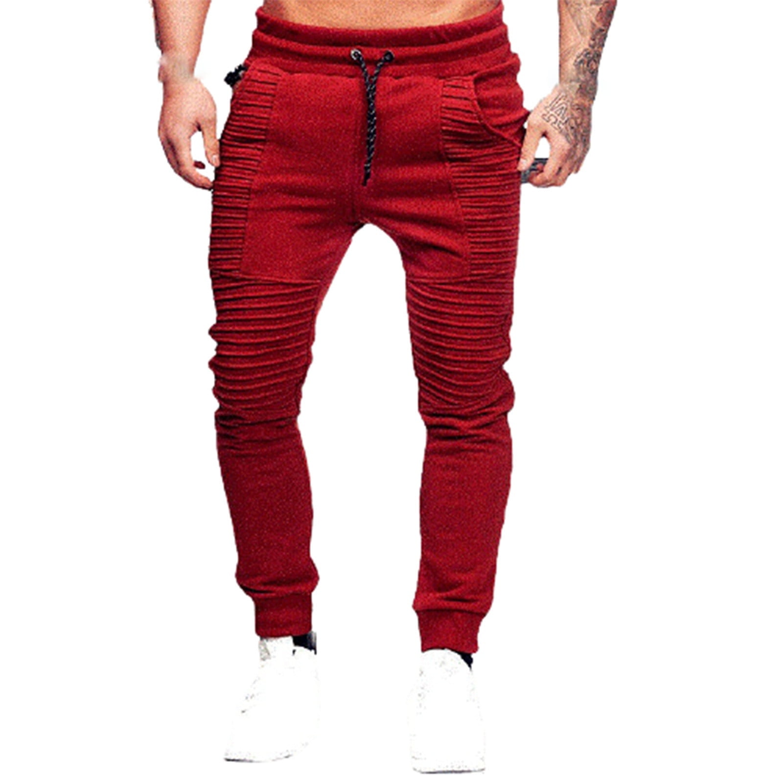 YYDGH On Clearance Men's Striped Tight Sweatpants Drawstring Hip Hop Joggers  Elastic Waist Fitness Jogger Pants for Workout Sports Activewear(Red,M) 