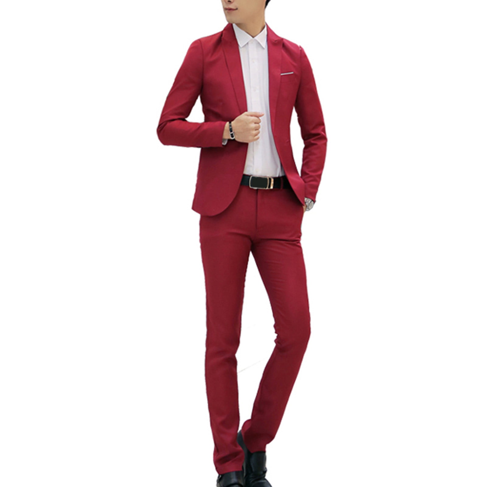 YYDGH On Clearance Men's Suits 3 Piece Slim Fit Suit Set,One Button Wedding  Business Tuxedo Solid Blazer Jacket Vest Pants(wine,3XL) 