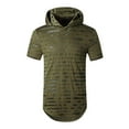 thumbnail image 1 of YYDGH Men's T-Shirt Trendy Hip Hop Hole Long Hooded Tops Solid Color Short Sleeves Lightweight Top(Army Green,XL), 1 of 4