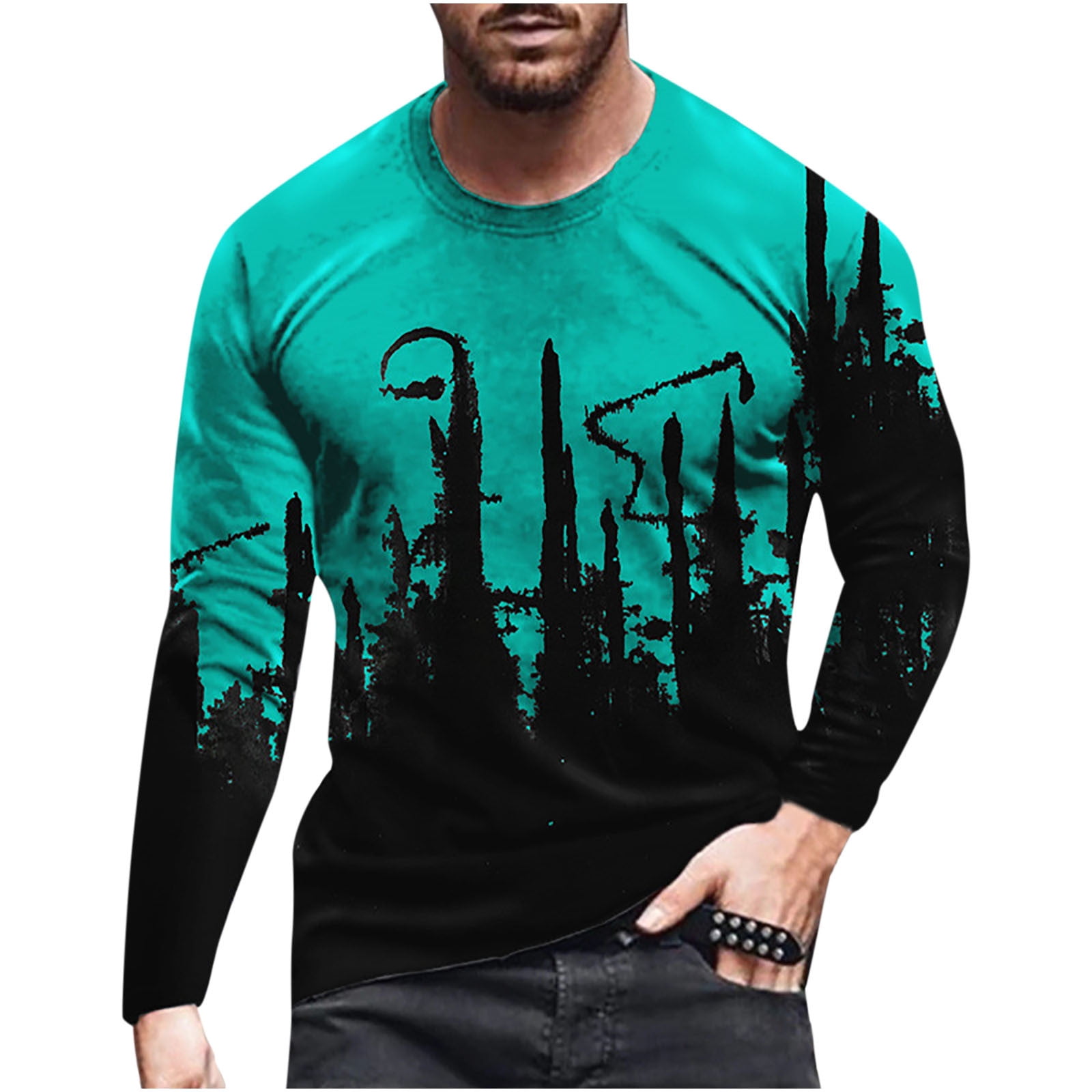 YYDGH On Clearance Mens Designer T Shirts Funny 3D Graphic Print Long Sleeve T Shirt Casual