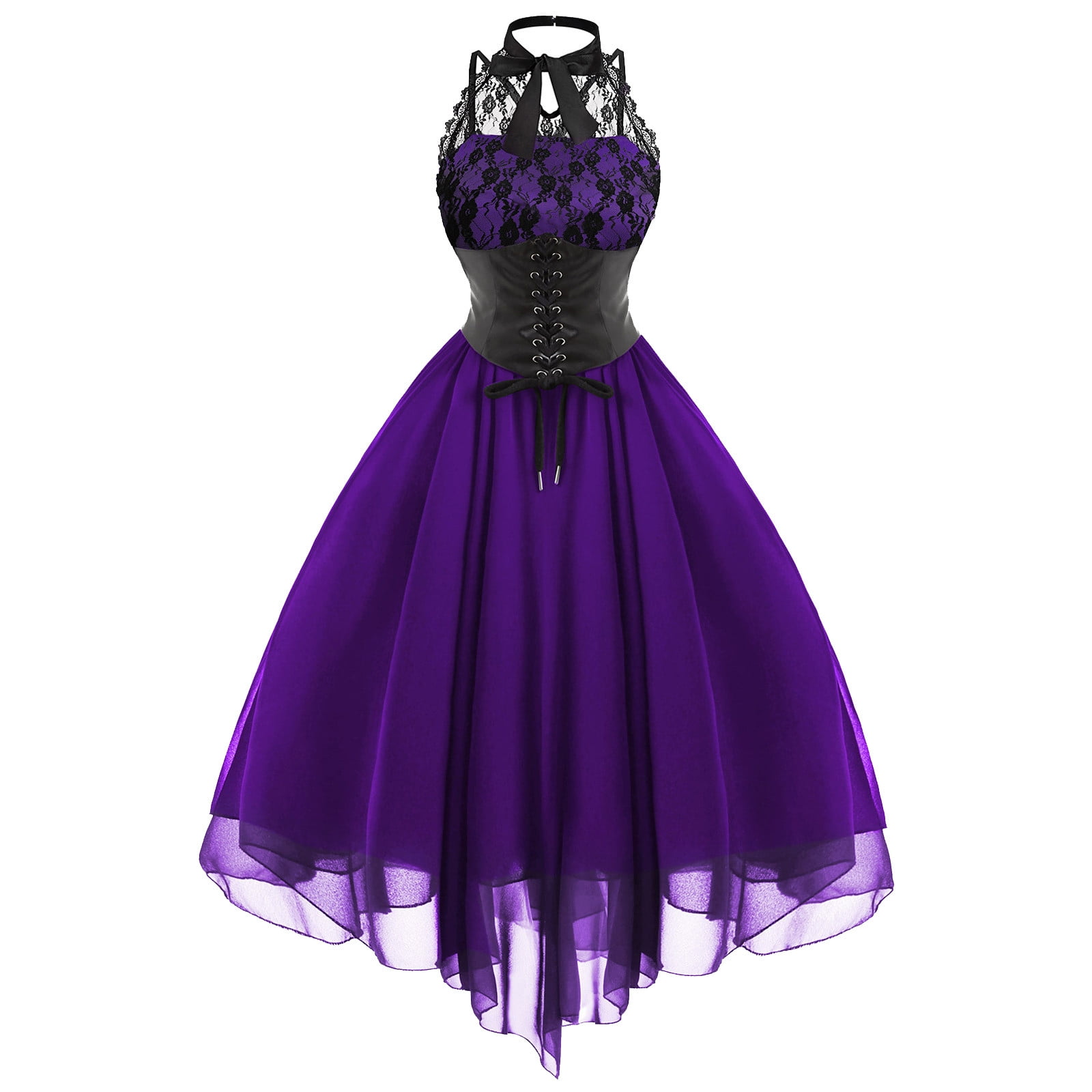YYDGH On Clearance Women's Sleeveless Gothic Dress with Corset Halter Lace  Swing Cocktail Dress Formal Steampunk Punk Hippie Goth Dresses(9#Purple,XL)  
