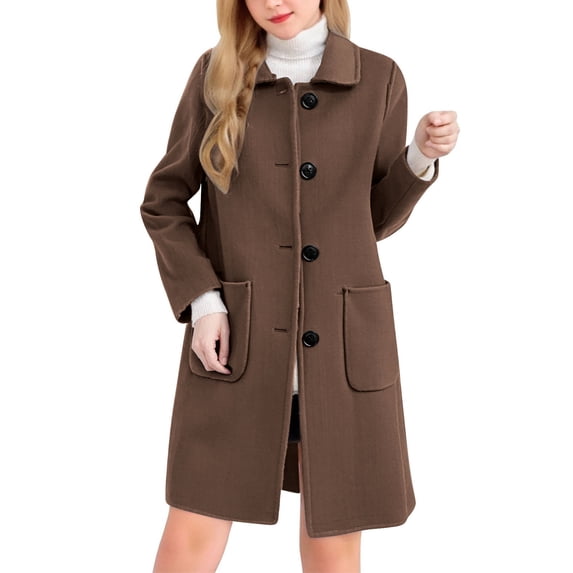 YYDGH Pea Coats for Women Elegant Single Breasted Mid Length Wool Trench Coat Lapel CollarLong Sleeve Overcoat with Pockets