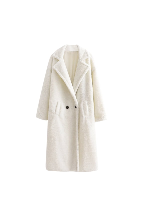 Plush Long Winter Coats for Women Casual Sherpa Jacket Solid Color Fleece Faux Fur Warm Outerwear