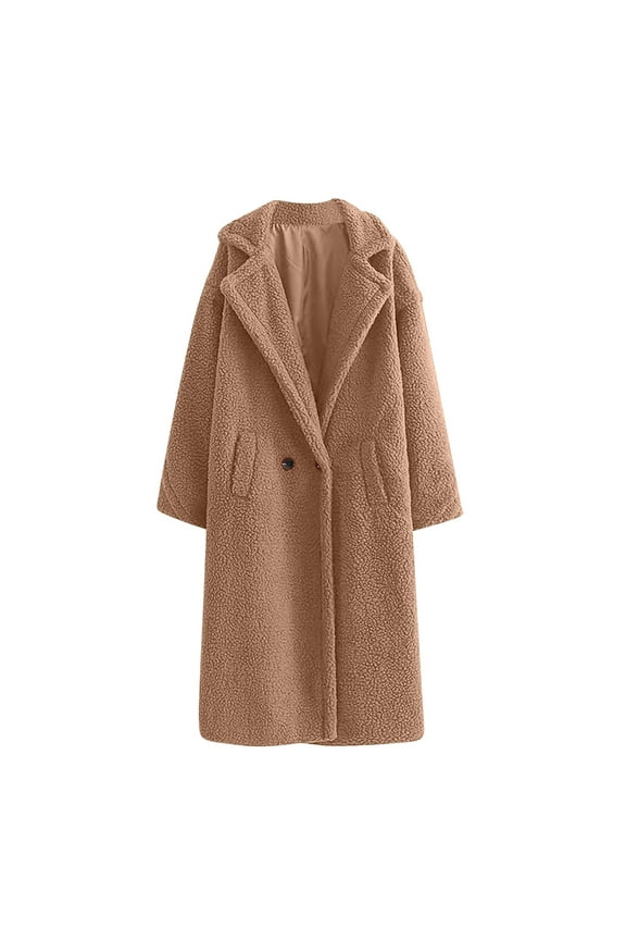 Plush Long Winter Coats for Women Casual Sherpa Jacket Solid Color Fleece Faux Fur Warm Outerwear