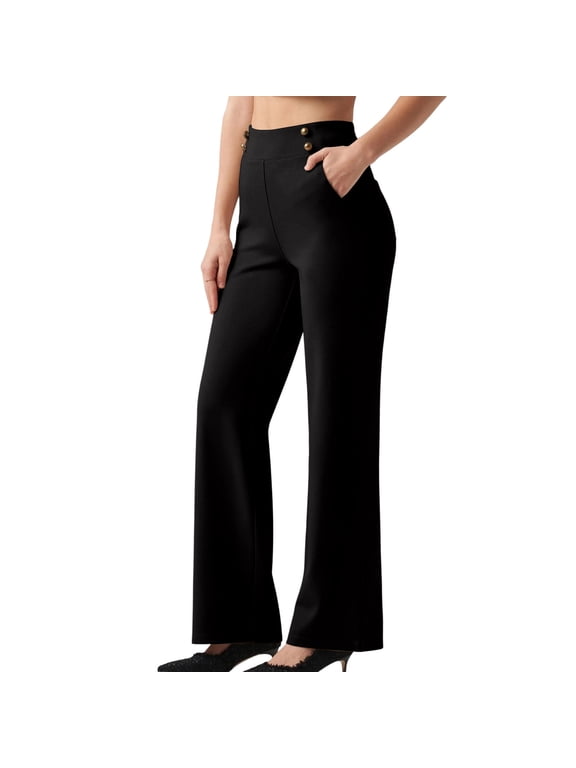 Pull On Dress Pants for Women High Waist Tummy Control Butt Lift Work Pant Stretchy Straight Leg Business Casual Slacks