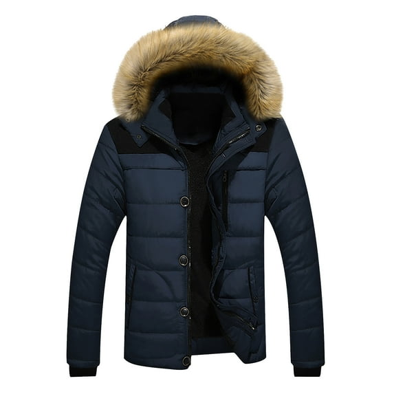 YYDGH Long Down Jacket Men Hooded Zipper Plus Size Fleece Coat Warm Winter Jacket Wool Parka Blue XL
