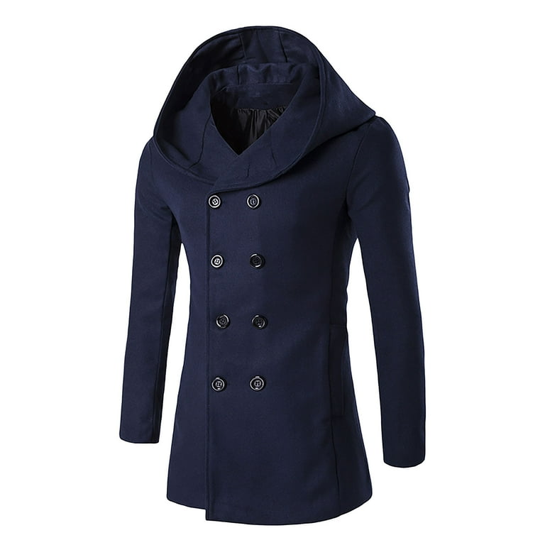 Hooded peacoat mens top