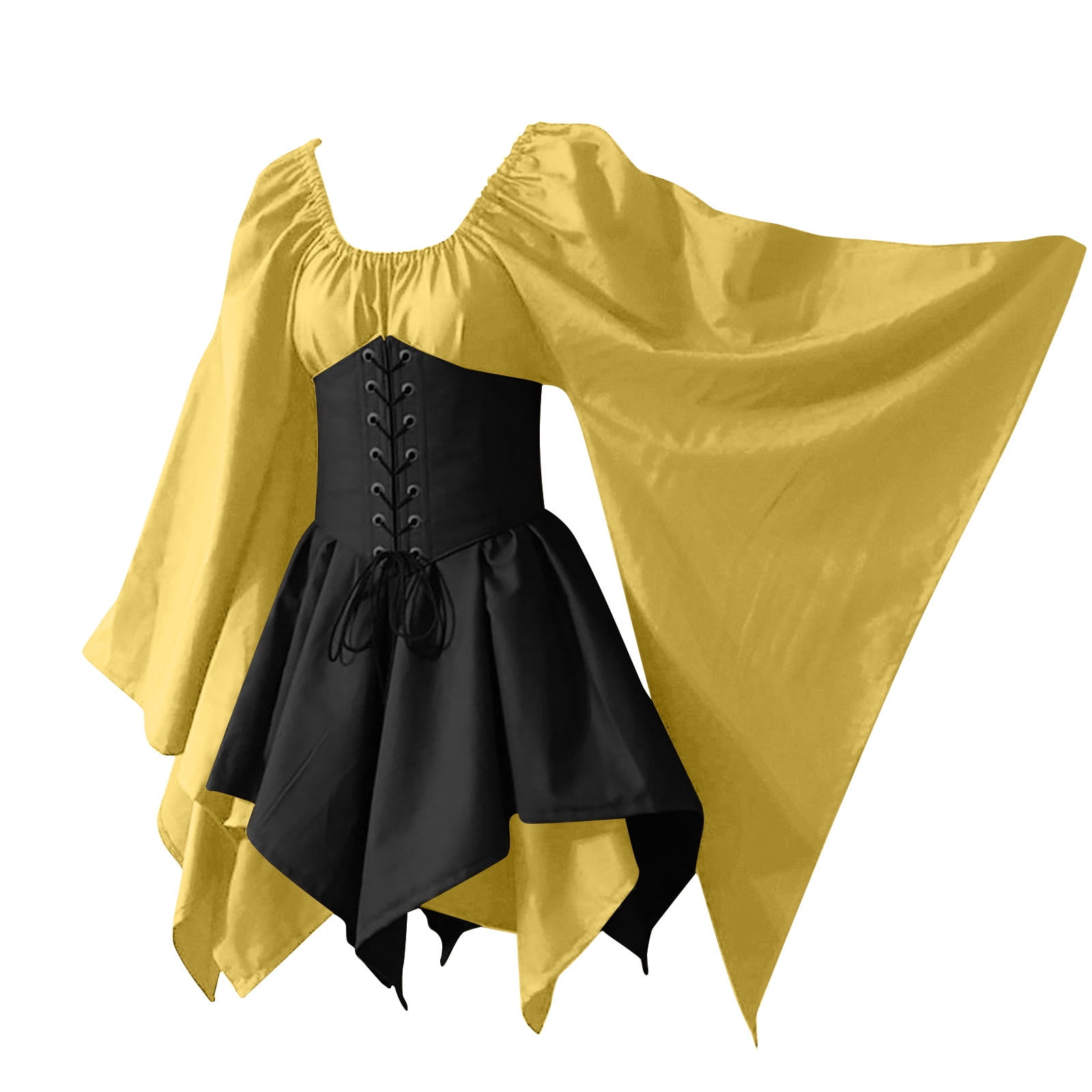 YYDGH Renaissance Medieval Dress for Women Costume Bell Sleeve Corset Skirt Overskirt Gown