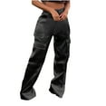 thumbnail image 1 of YYDGH Satin Cargo Pants for Women High Waist Multiple Pockets Wide Leg Trouser, 1 of 5