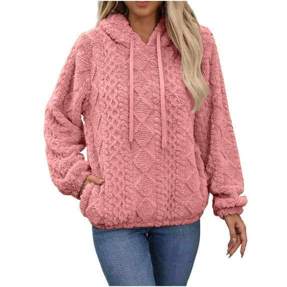 YYDGH Sherpa Hoodies for Women Fleece Cable Knit Hoodies Fall Winter Warm Y2k Hoodie Oversized Sweatshirts Pink XL