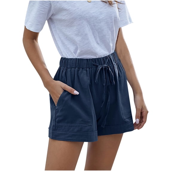 YYDGH Shorts for Women Dressy Summer Shorts Vacation Trendy Drawstring Lounge Shorts with Pockets Dark Blue 5XL