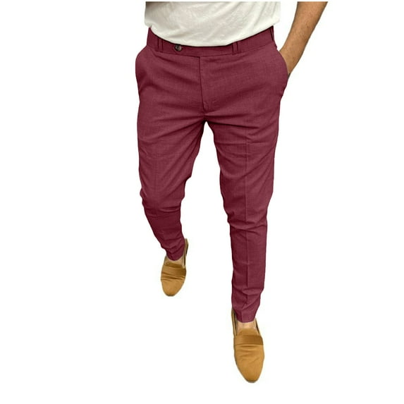 YYDGH Slim Pants for Men Flat Front Casual Tapered Chino Pants Workday Straight Leg Solid Color Fashion Trousers with Pockets