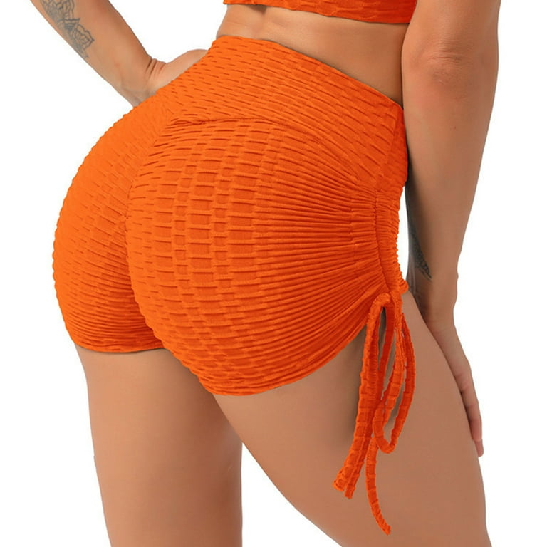 YYDGH Sports Booty Shorts for Women Side Drawstring High Waisted Yoga  Shorts Bubble Textured Scrunch Butt Lifting Hot Short Orange XL