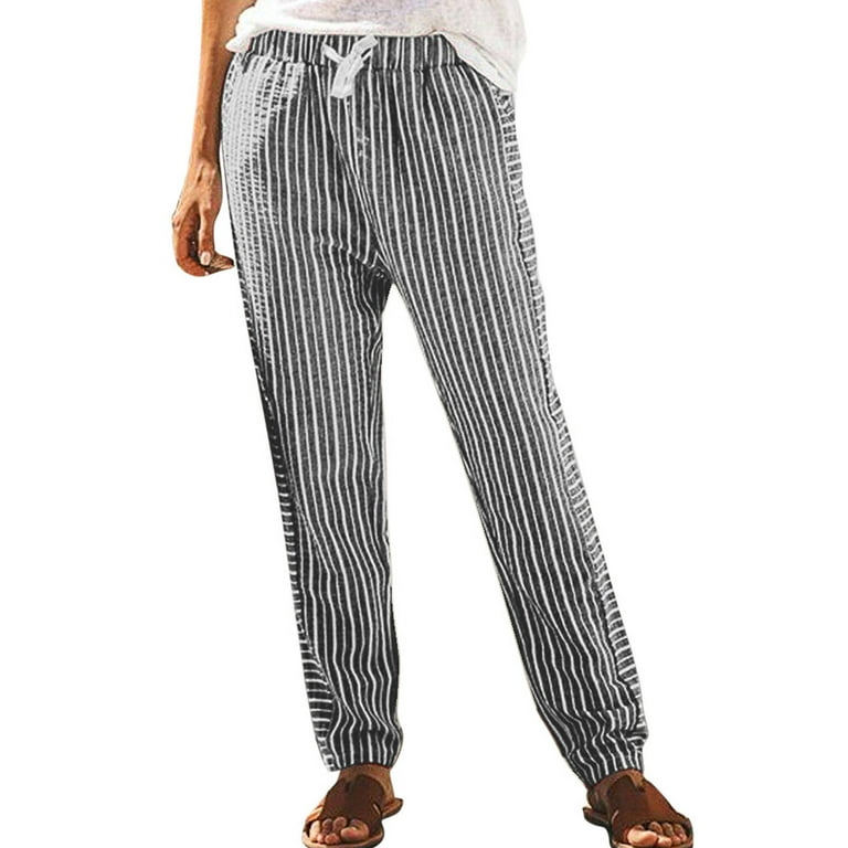 striped drawstring linen pant