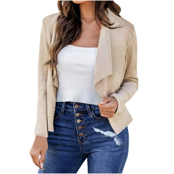 YYDGH Suit Coats for Women Casual Faux Suede Cardigan Lapel Open Front Cropped Jackets with Pocket Solid Fashion Outwear Beige XXL