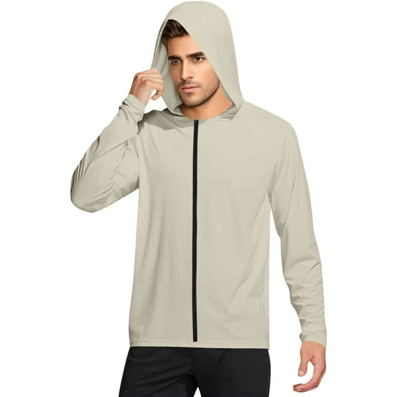 YYDGH Sun Protection Hoodie Shirts for Men Long Sleeve UPF 50  Rash Guard Swim Lightweight SPF UV Shirt with Hood ZZ-Khaki XL
